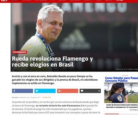 Jornal colombiano afirma que Rueda 'revolucionou o Flamengo'