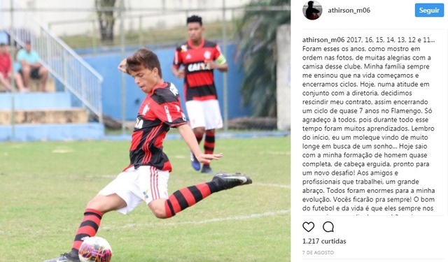 Depois de sete anos de Flamengo, promessa Athirson acerta com Flu