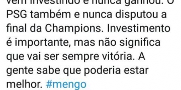 Flamenga apaga publicação com resposta de Renê sobre cobrança por investimento