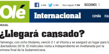 Imprensa argentina destaca fator que pode complicar Fla em 'decisão' contra o Independiente