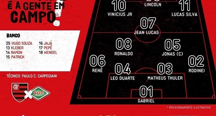 Com quarteto ofensivo cria da Gávea, Flamengo está escalado para encarar a Cabofriense