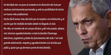 Em carta de despedida, Rueda agradece carinho e garante respeito pelo Fla