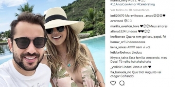 Everton Ribeiro comemora 11 anos de casado em Angra dos Reis