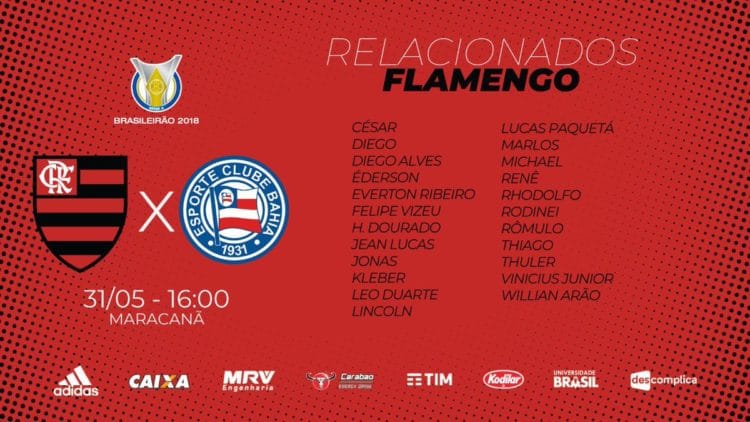 Flamengo divulga relacionados com importante desfalque e jovem em setor carente