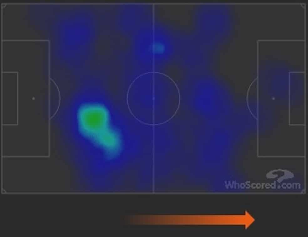 Mapa de calor de Paquetá (Foto: WhoScored.com)