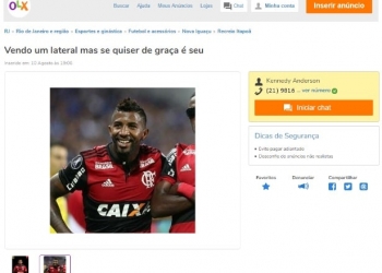 Rodinei é 'colocado à venda' por torcedor em site: "Lateral e humorista"