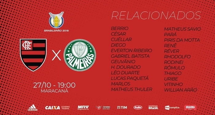 Flamengo deixa Diego Alves fora da partida contra o Palmeiras; veja a lista de relacionados