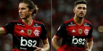 Filipe Luís puxa a fila e mais reforços treinam no gramado para reforçar o Flamengo contra o Guayaquil