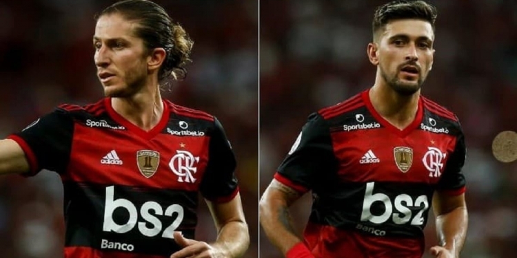 Filipe Luís puxa a fila e mais reforços treinam no gramado para reforçar o Flamengo contra o Guayaquil