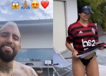 Mulher de Arturo Vidal surge em vídeo dançando funk com a camisa do Flamengo e leva torcedores à loucura