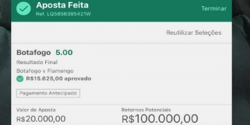 Influencer aposta R$ 20 mil em vitória do Botafogo sobre o Flamengo e pode faturar até R$ 100 mil